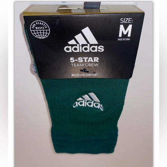 Adidas 5 Star Team Crew Socks 1 Pair Men 6.5-9 WMN 7-10 Green w White Logo Cushi - Picture 10 of 10